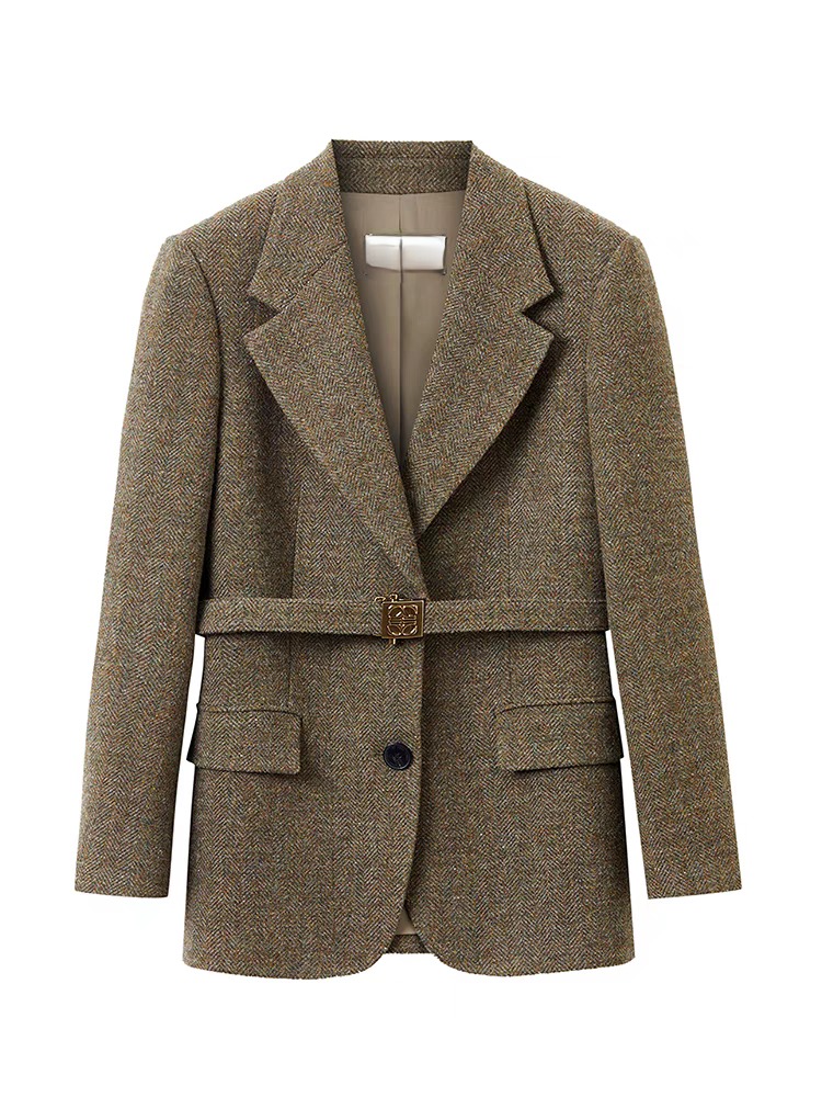 朗家客订单人字纹气质收腰西装（无腰带）