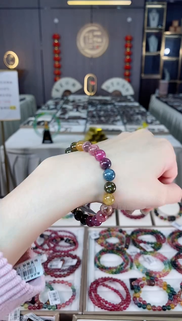 未镶嵌老矿彩虹碧玺单圈手串8mm+碧玺dan多样性发货一条