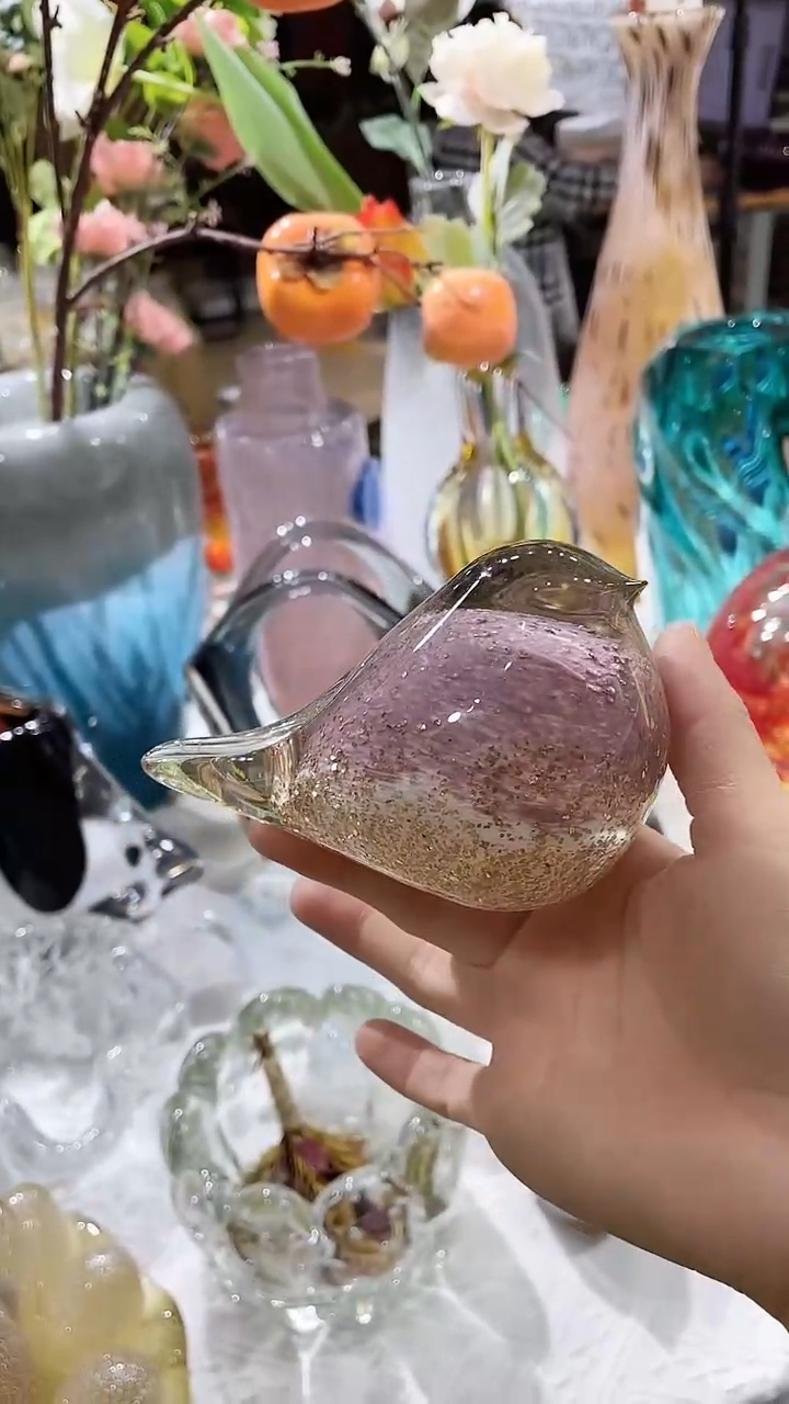 【闪购商品】琉璃1只粉金鸟摆件