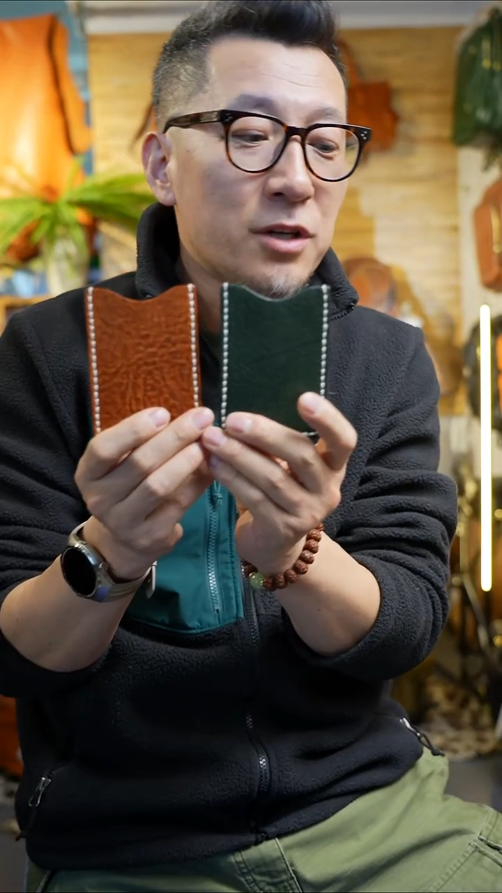 牛皮（革）真皮小卡包 黄加绿