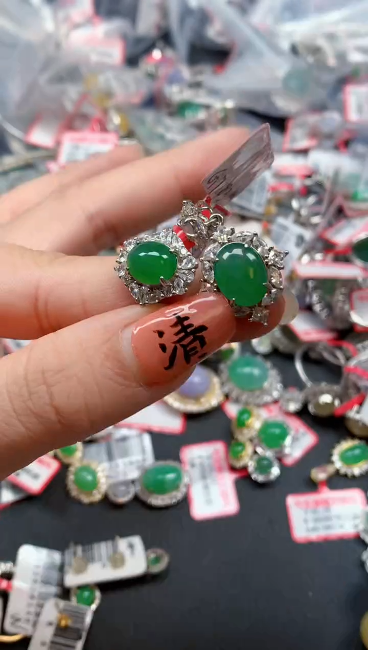 银S925镶嵌戒指翡翠天然A货缅甸翡翠