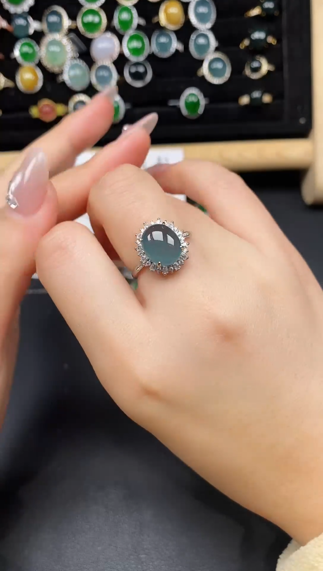 银S925镶嵌戒指翡翠87375