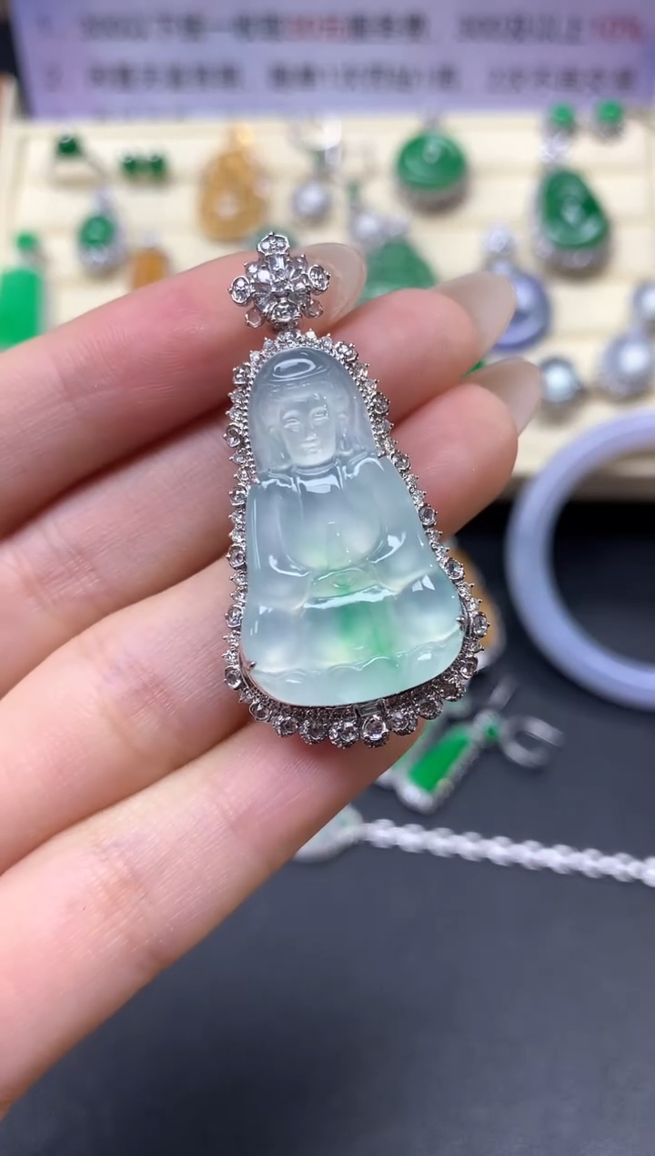 【闪购商品】翡翠吊坠(不含链)18K金镶嵌吊坠|13900+1390