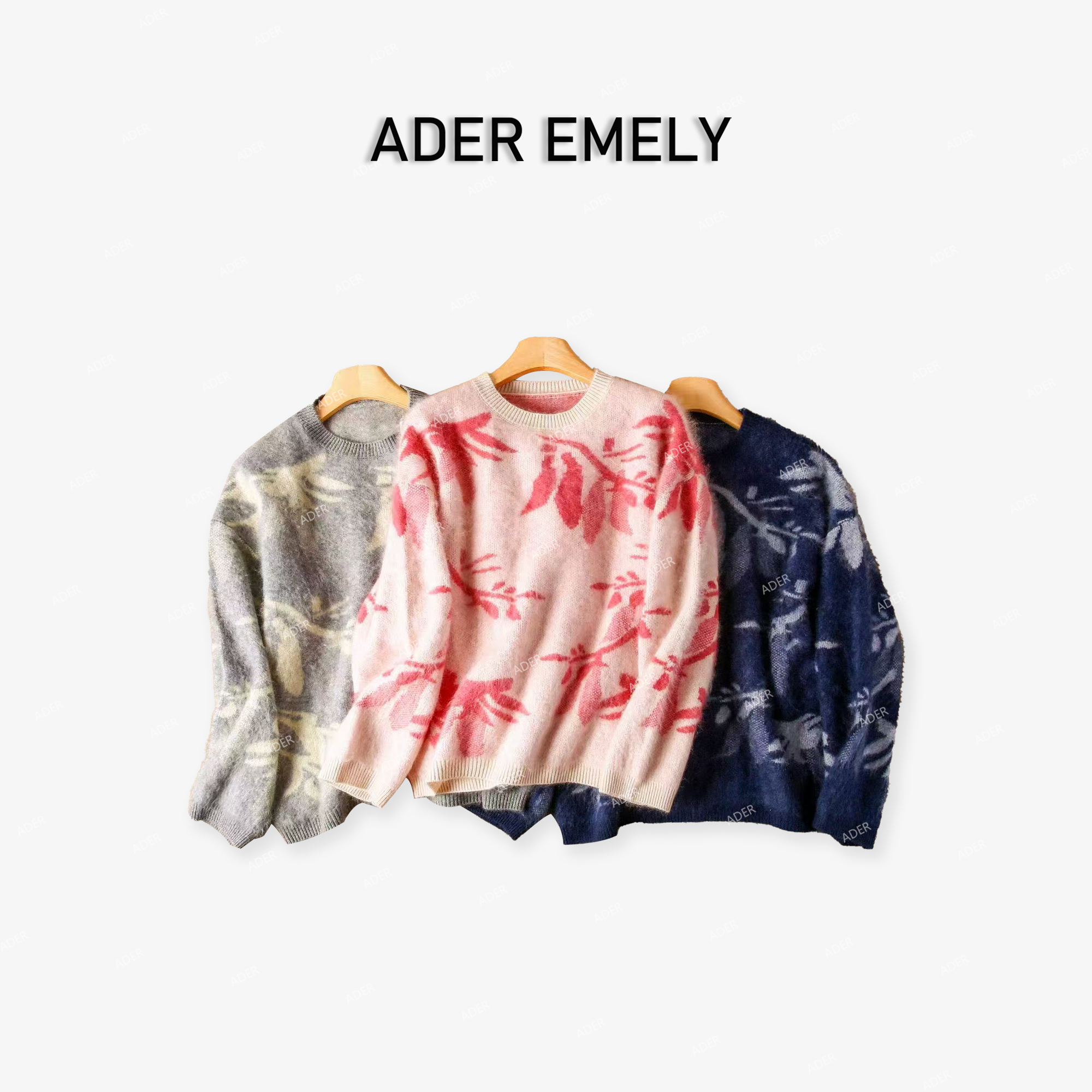 ADER EMELY/圆领套头树叶印花毛衣A205553