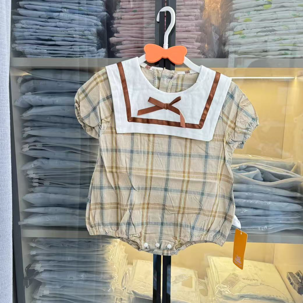 海军领条纹包屁衣