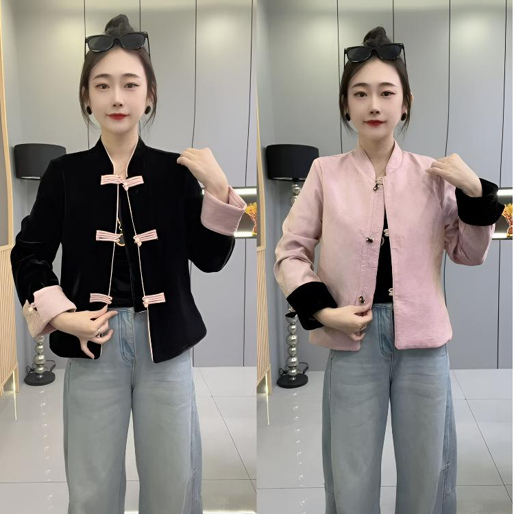 洋➕835秋季新中式盘扣时尚立领(双面穿)轻奢洋气短款女上衣