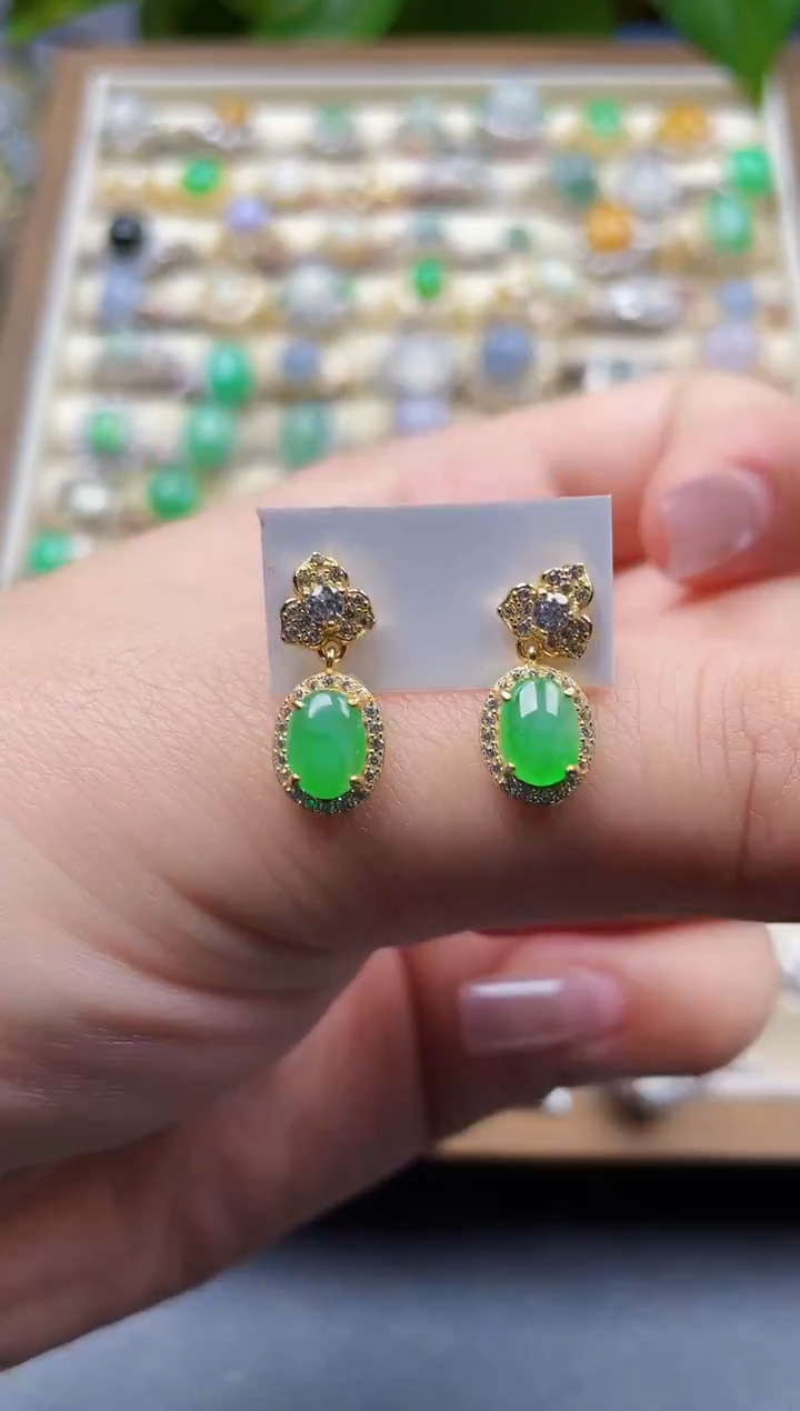 银S925镶嵌翡翠耳饰103