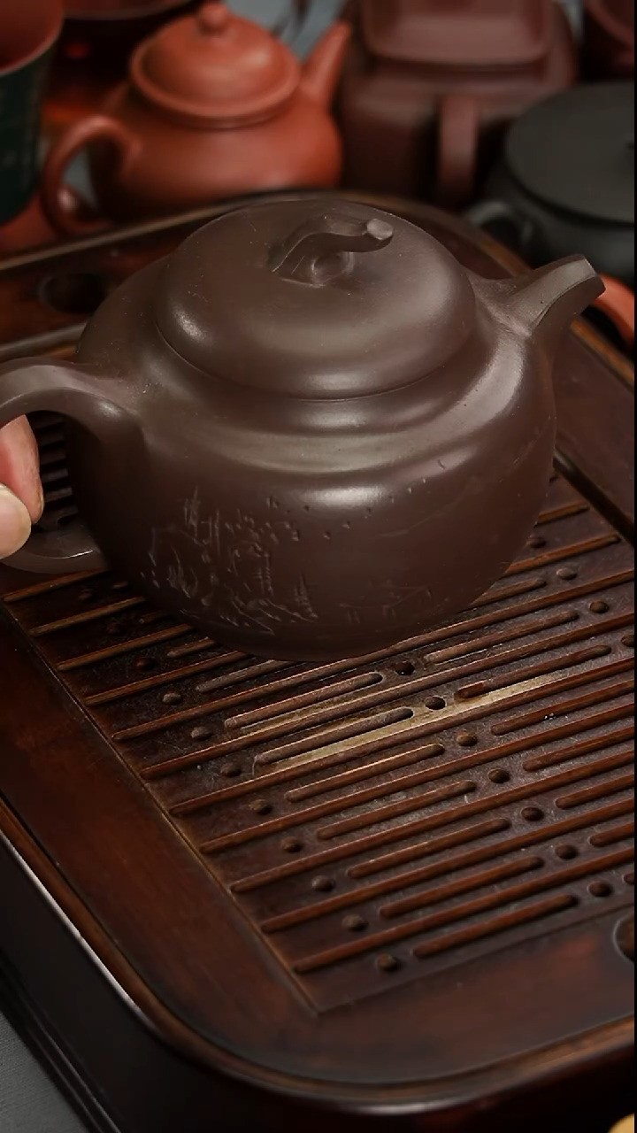 茶壶紫砂宜兴紫砂紫泥大壶茄瓜500毫升