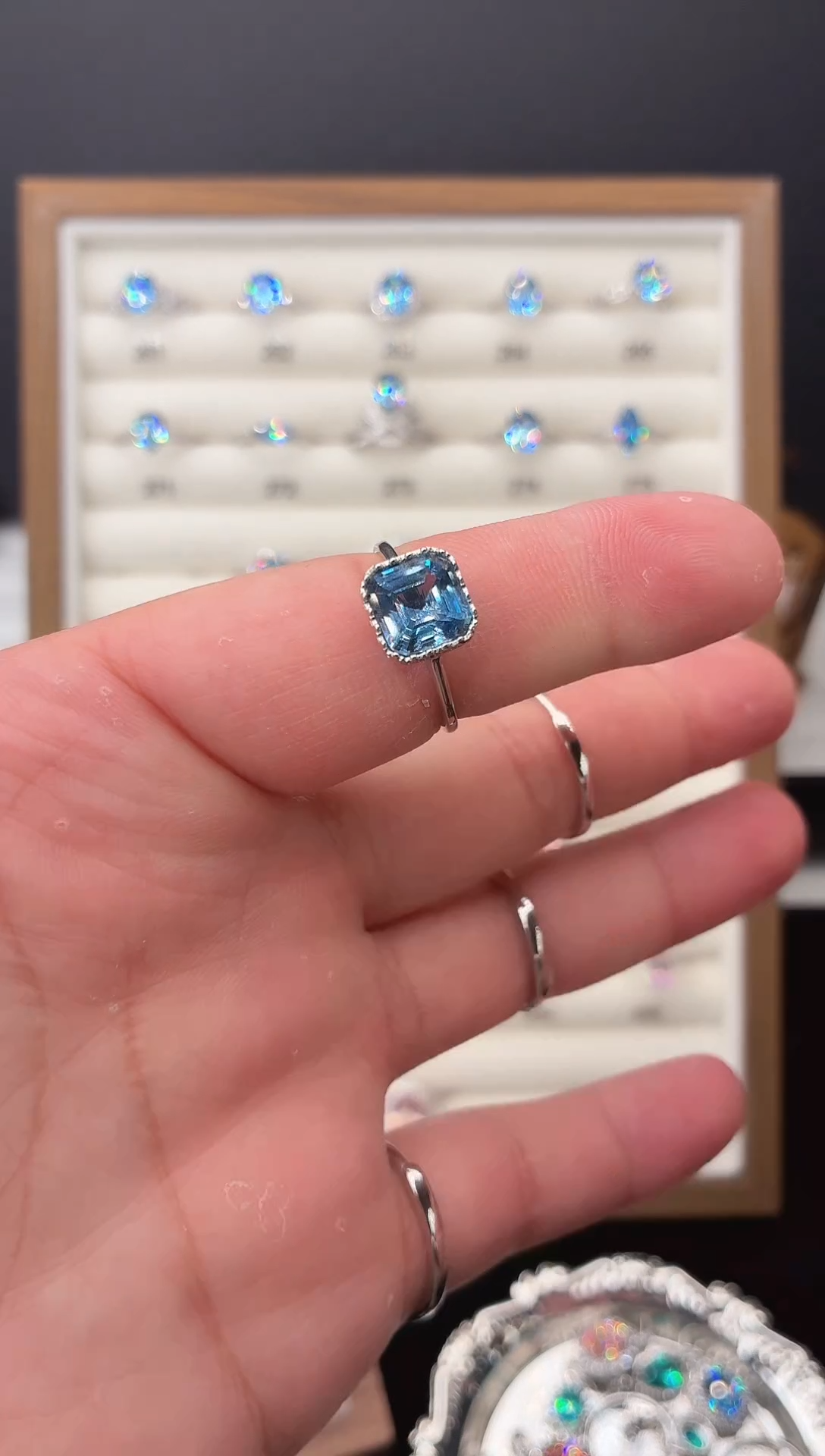 银S925镶嵌戒指海蓝宝石111111111