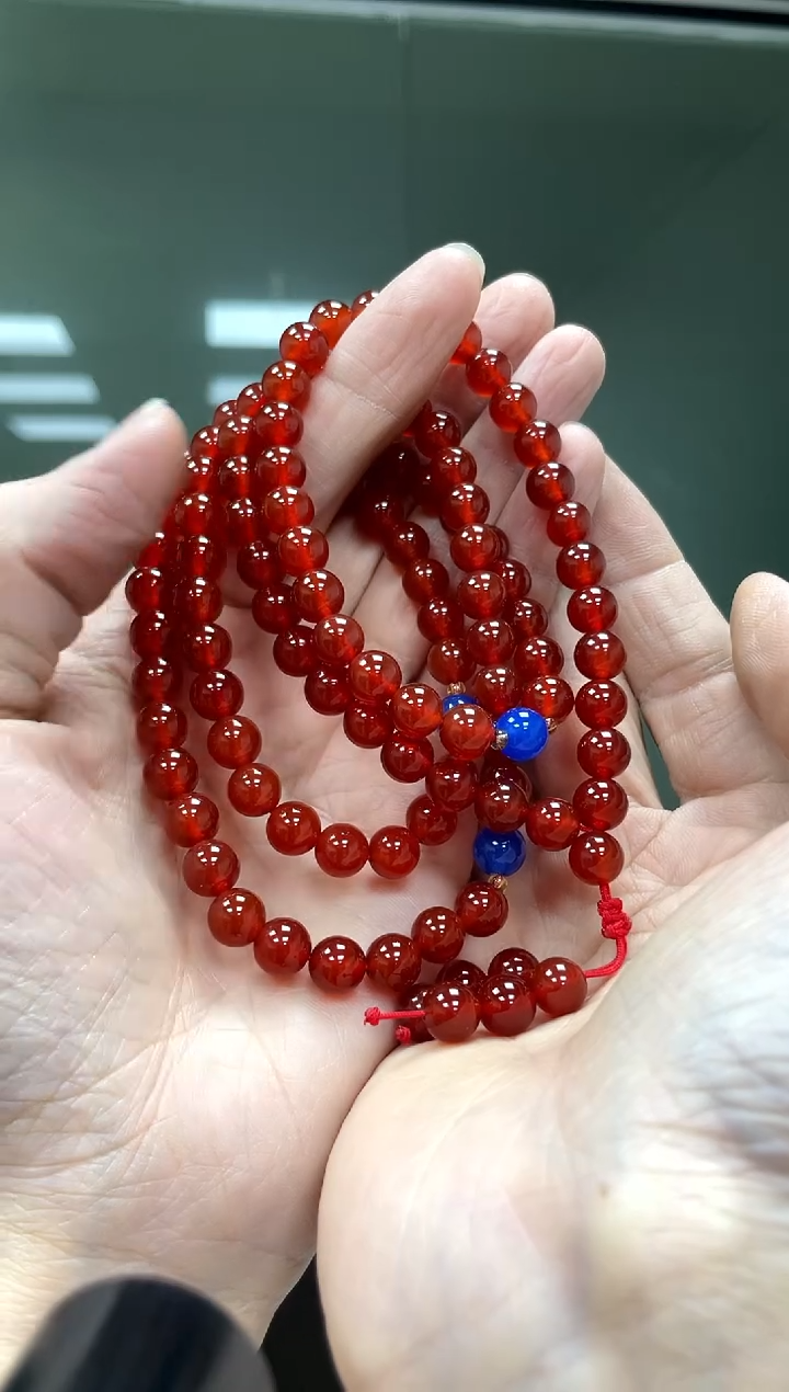 未镶嵌项链玛瑙/玉髓红玛瑙卡8mm108颗佛珠链 多样性发一