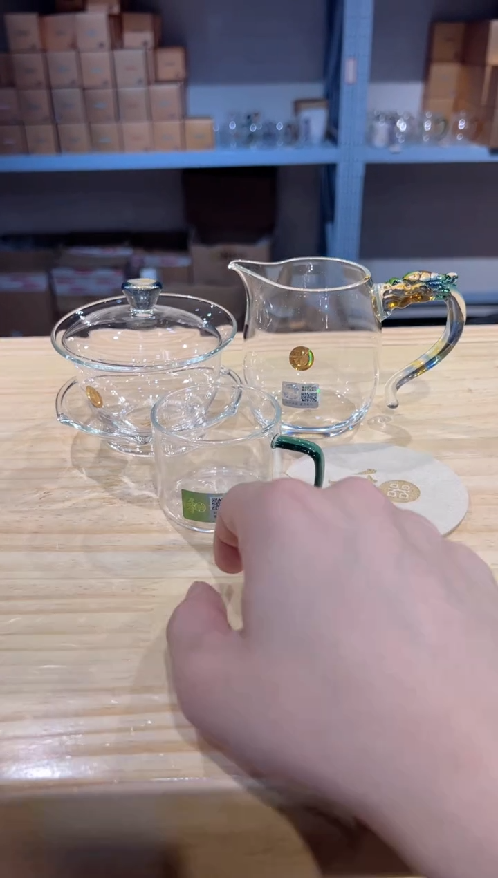 禾器-沁莲盖碗-迷翠+隆宇茶海-迷翠+清禾杯湖绿色3只+