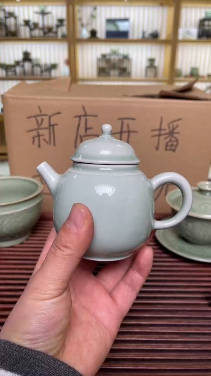 【闪购商品】摆件耀州窑天青色龙蛋壶纯手工
