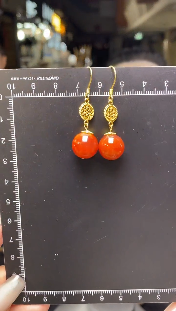南红玛瑙银S925镶嵌耳饰K2443