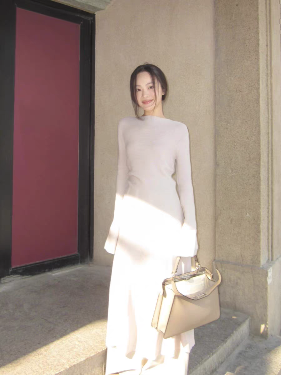 法式小香风针织连衣裙女神范气质长裙