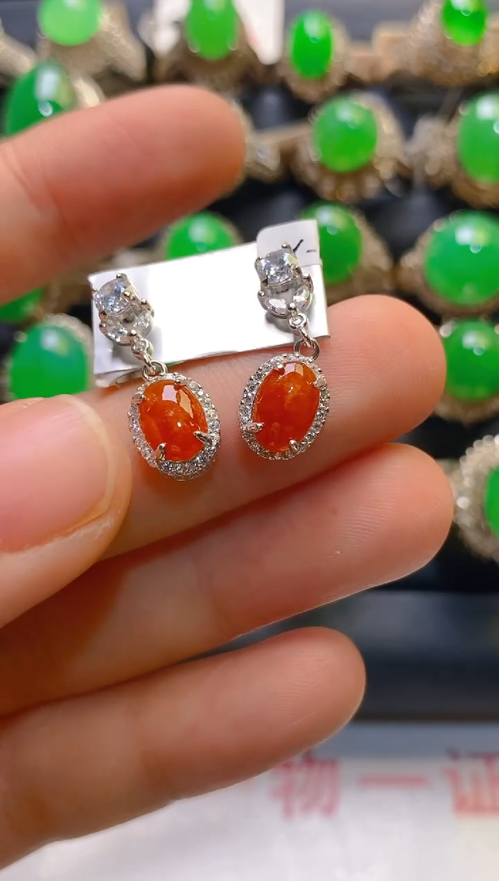 【闪购商品】翡翠银S925镶嵌耳饰天然A货翡翠1