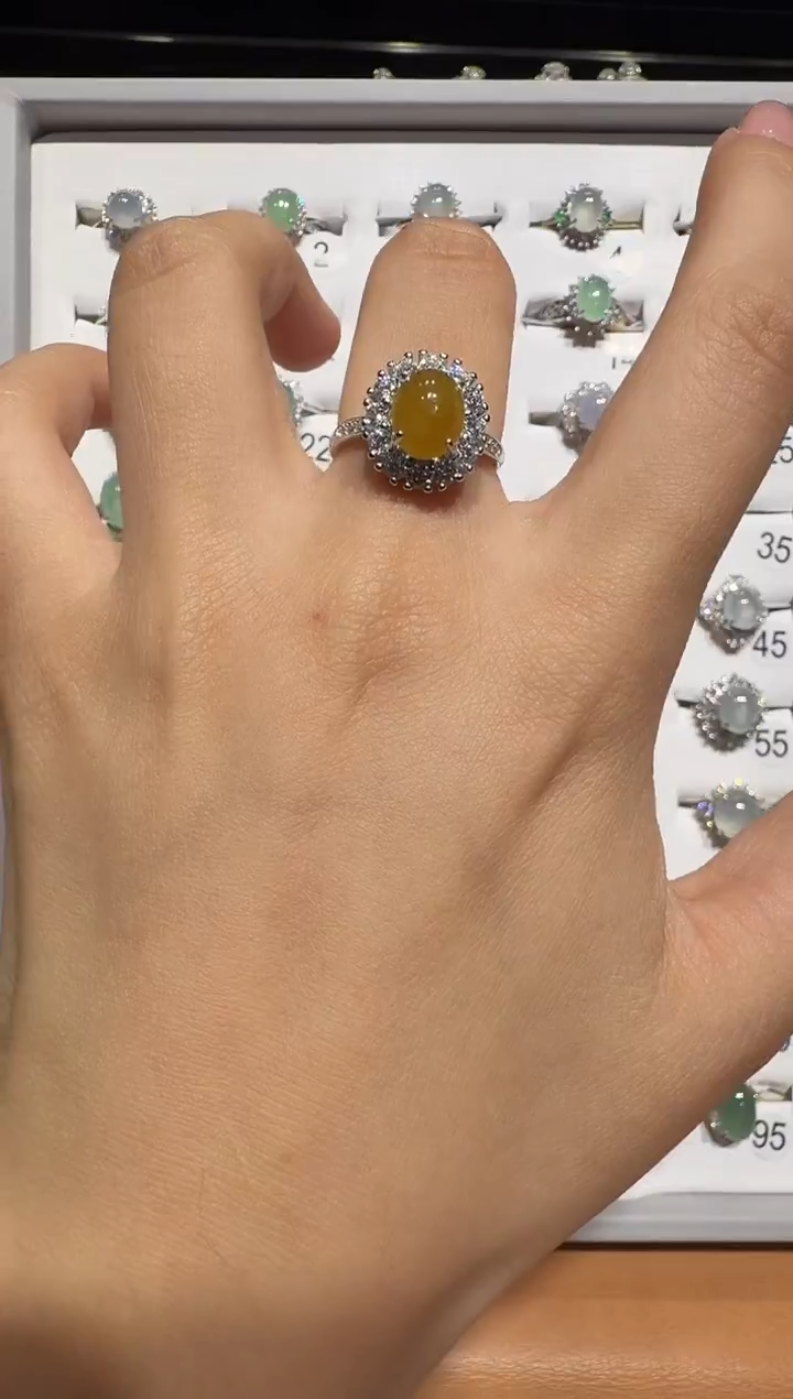 银S925镶嵌戒指翡翠925银镶翡翠戒指镶嵌104