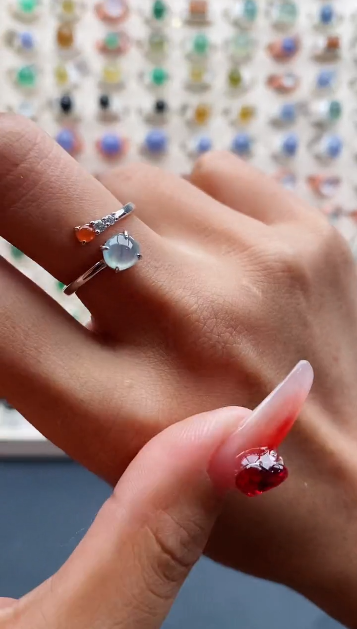 【闪购商品】翡翠戒指银S925镶嵌天然缅甸A货翡翠111 10+6