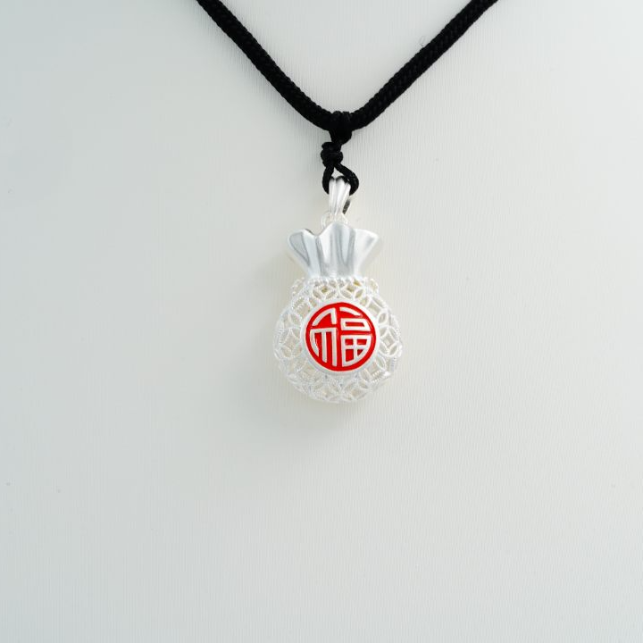 足银银制品 足银999福星高照复古吊坠项链毛衣链古法