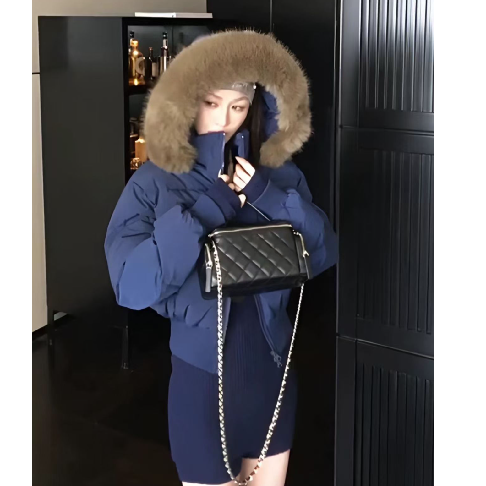 芬兰雪境大毛领棉服女短款2025新款冬装收腰加厚棉衣小个子外套