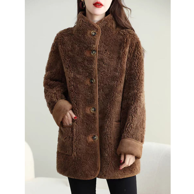 重磅推出：100%绵羊毛两面穿2025年新款皮毛一体外套显高女款外套