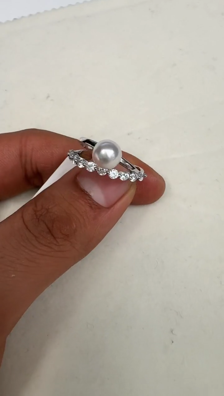 银S925镶嵌戒指海水珍珠戒指