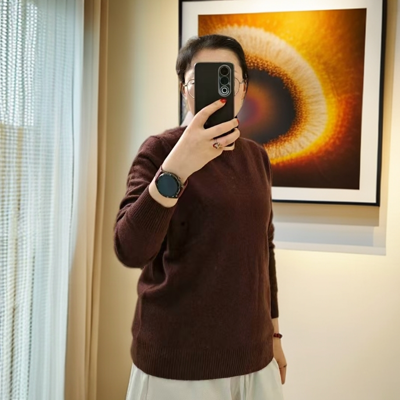 100%纯山羊绒女款圆领套头衫