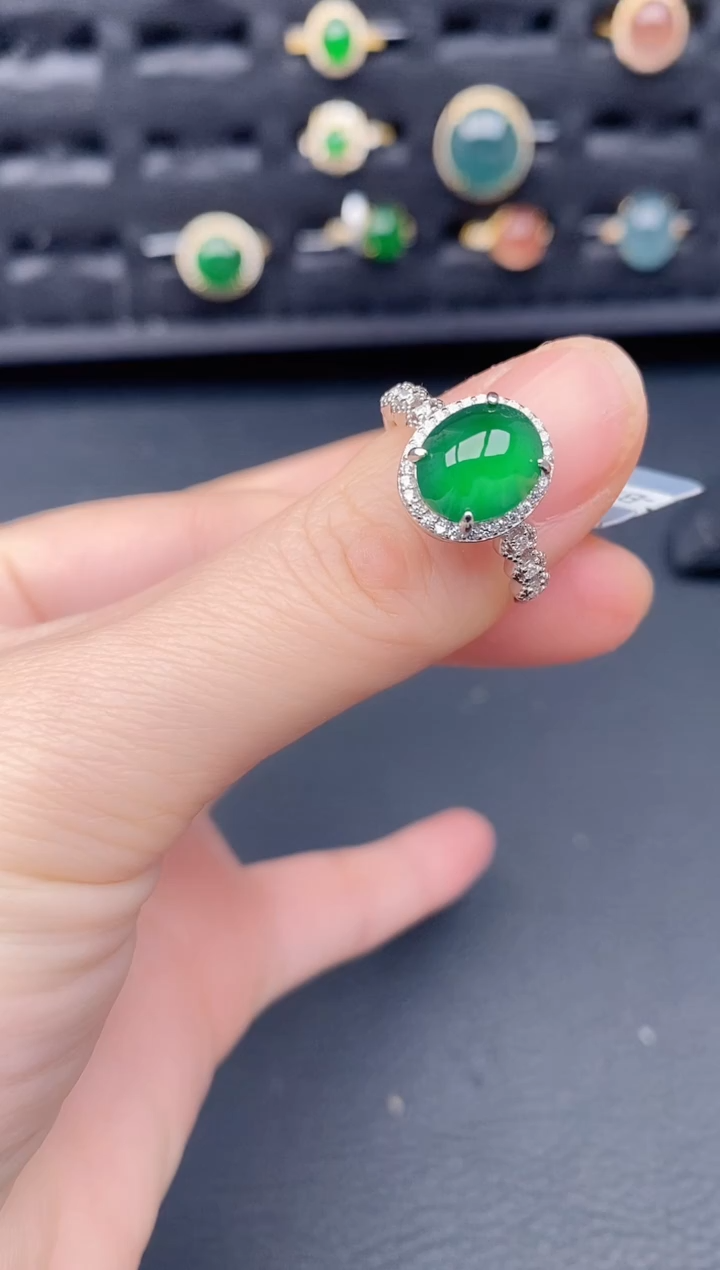 银S925镶嵌戒指翡翠天然a货翡翠334