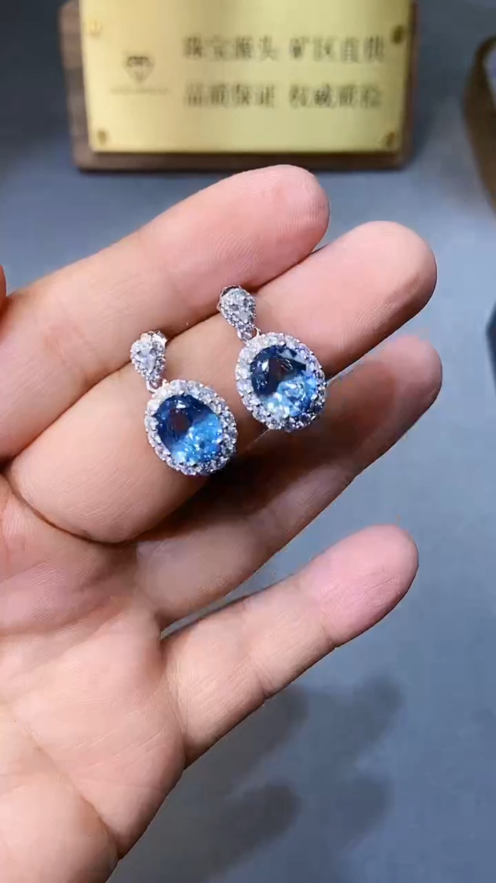 【闪购商品】海蓝宝石耳坠银S925镶嵌354