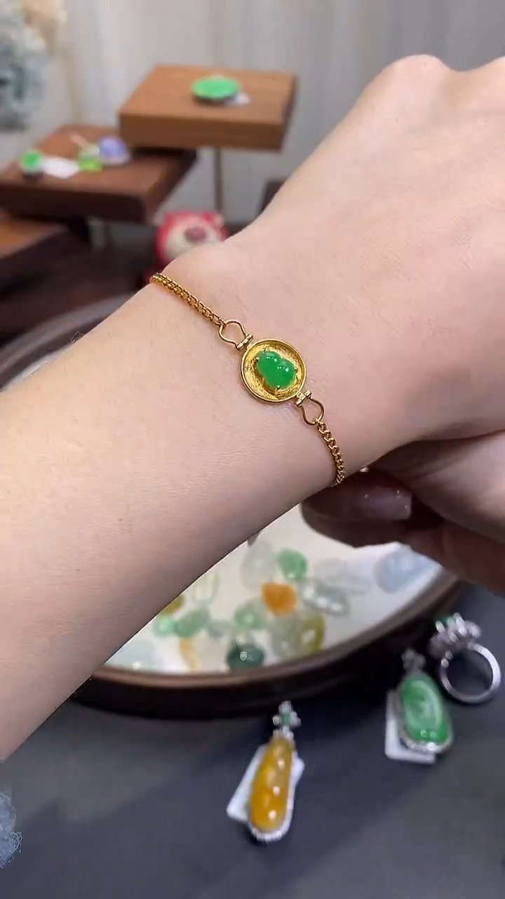 【闪购商品】翡翠手链18K金镶嵌手链