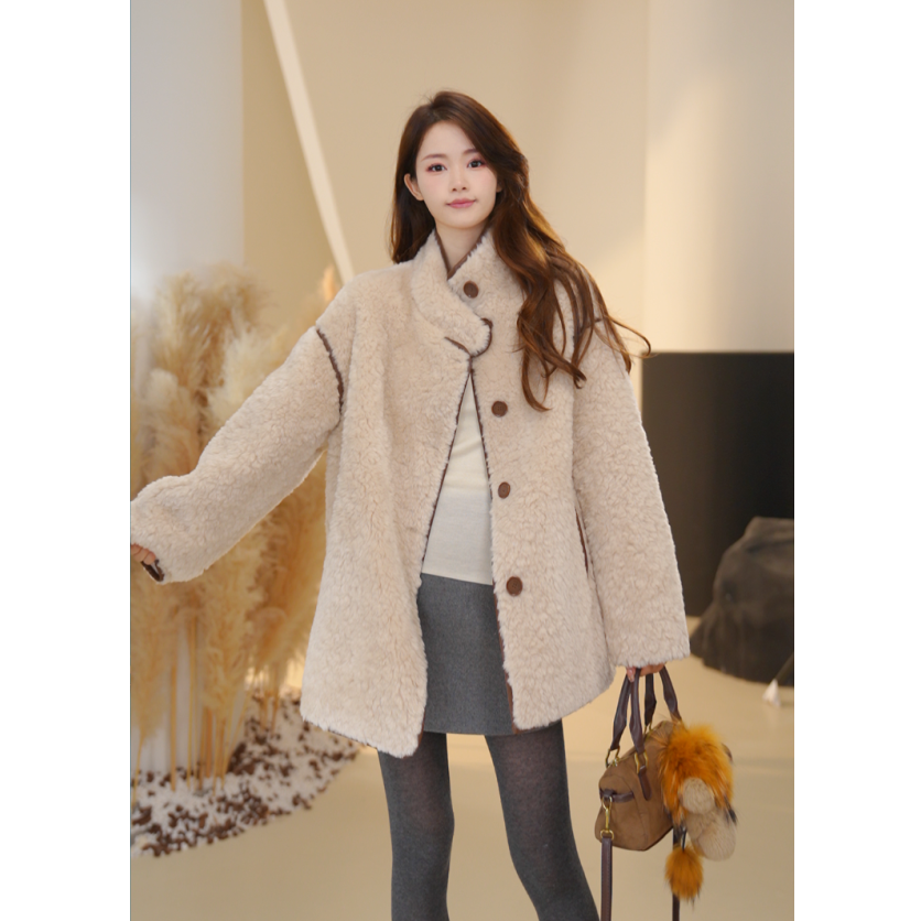 Basic House/百家好25年冬季新款毛毛外套一体中长款小个子C