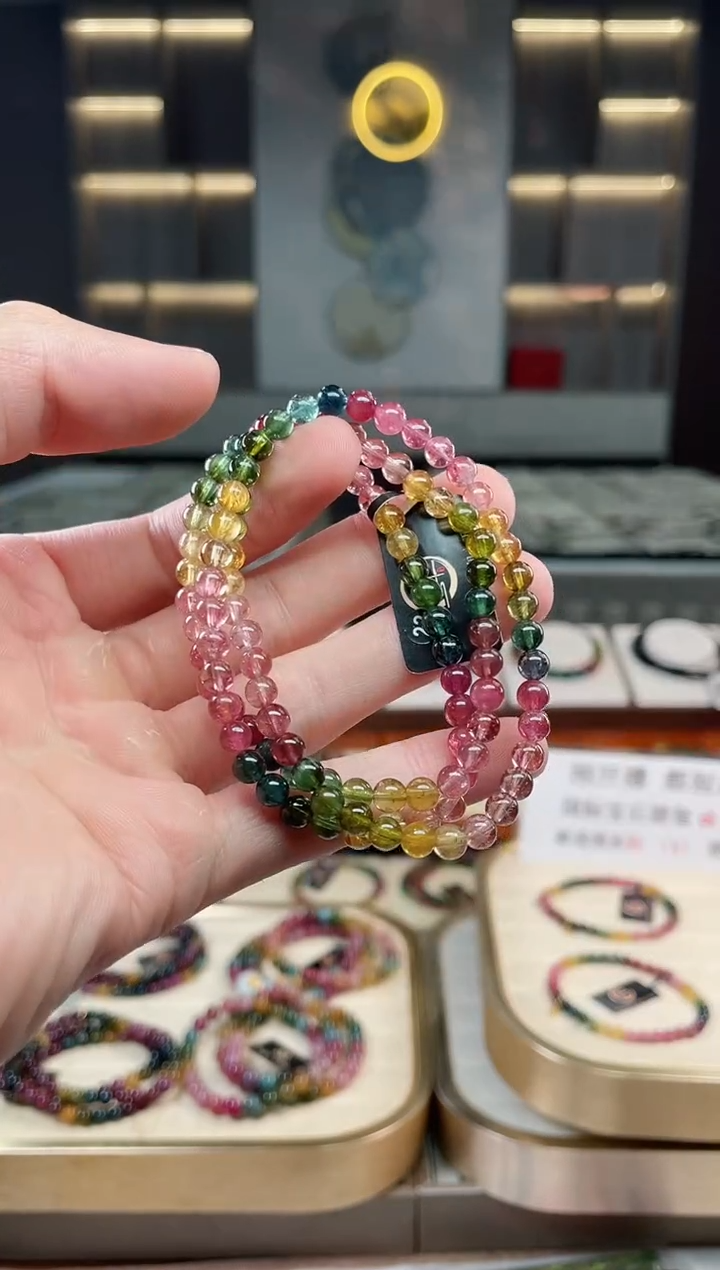 未镶嵌冰透体老矿碧玺彩虹三圈手串5mm+碧玺多样性发一条xion