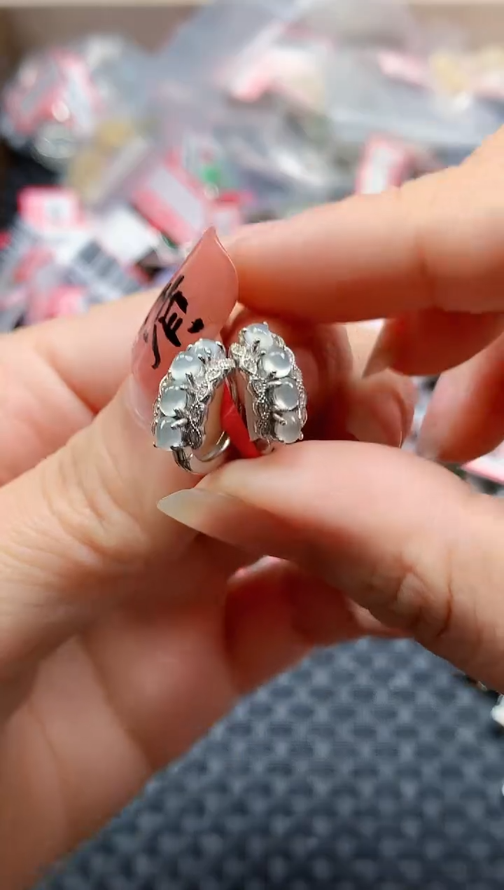 银S925镶嵌戒指翡翠天然A货缅甸翡翠