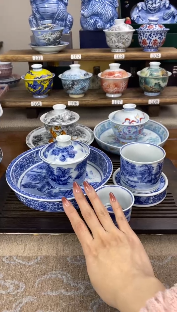 【闪购商品】青花山水春山图 8件套【4客杯】