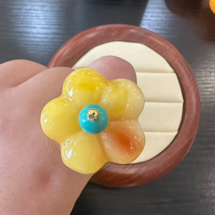非金属珐琅戒指 黄色 花花 戒指