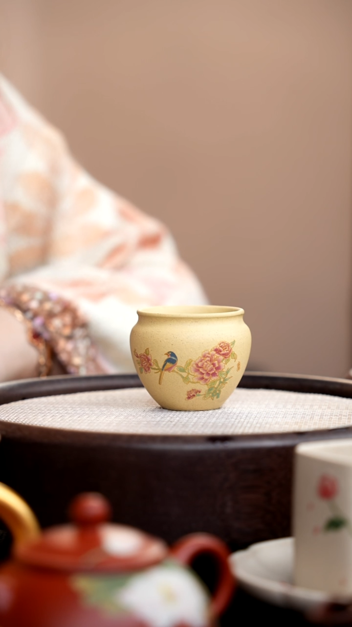 茶壶紫砂本山段小缸杯红花鸟