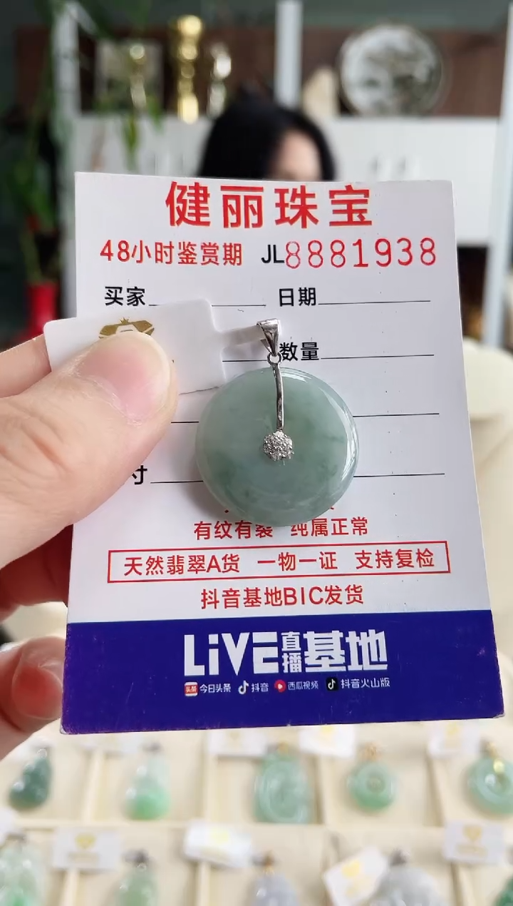 【闪购商品】翡翠颈饰银S925镶嵌天然缅甸翡翠 平安扣(一物一证) 
