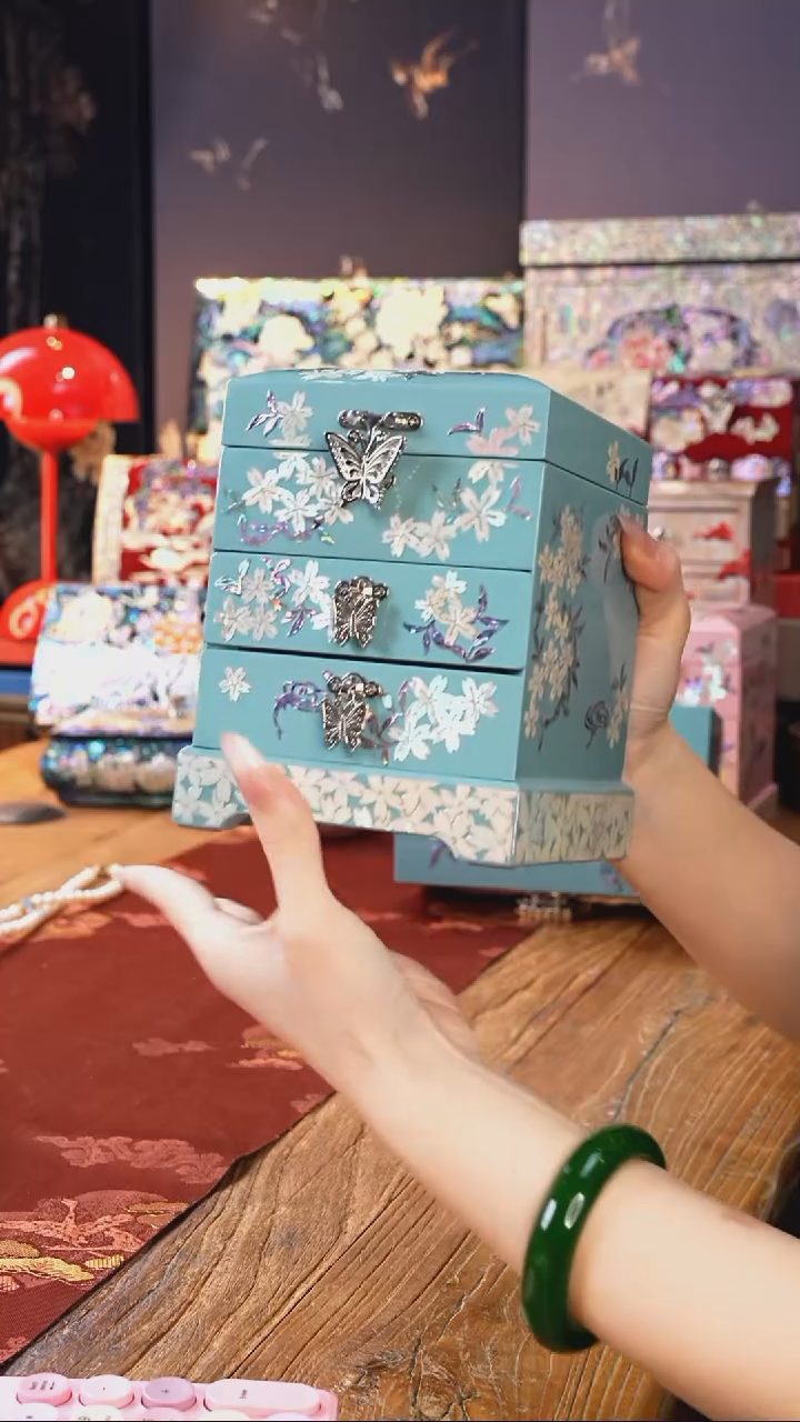 【闪购商品】瓷片螺钿工艺香椿木首饰盒