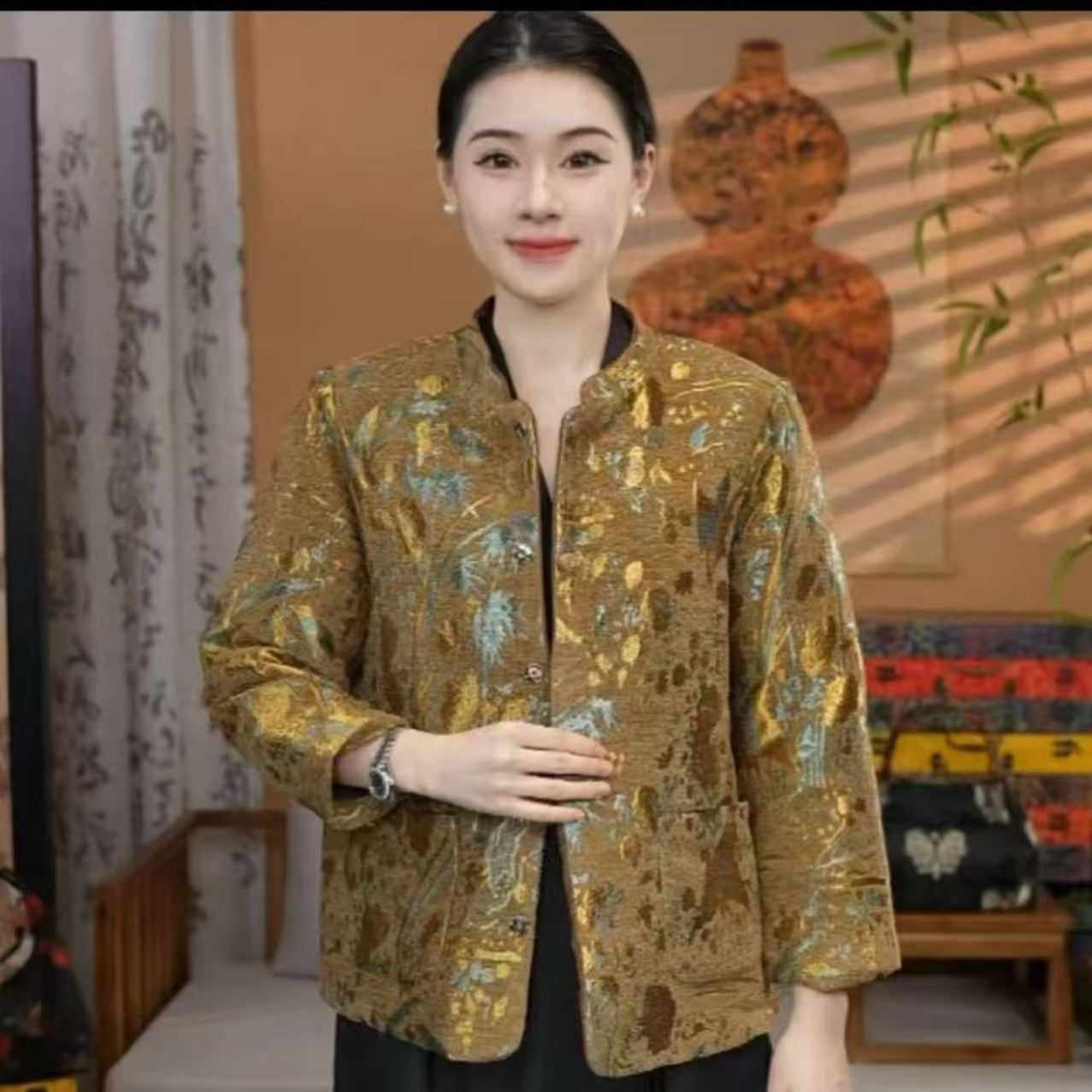 真丝【金秋】秋冬双面双穿重工立体减龄时尚加厚国风外套女装