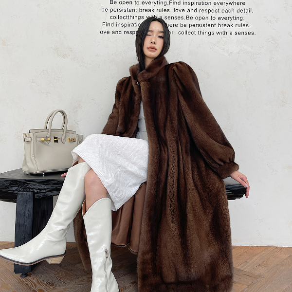 【NaNa】新款进口紫标级天鹅绒貂皮大衣女水貂皮草外套整貂立领长款