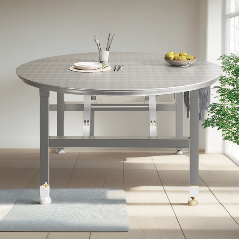 夜宵摊烧烤加厚圆形不锈钢大餐桌加厚大排档食堂吃饭用可折叠圆桌