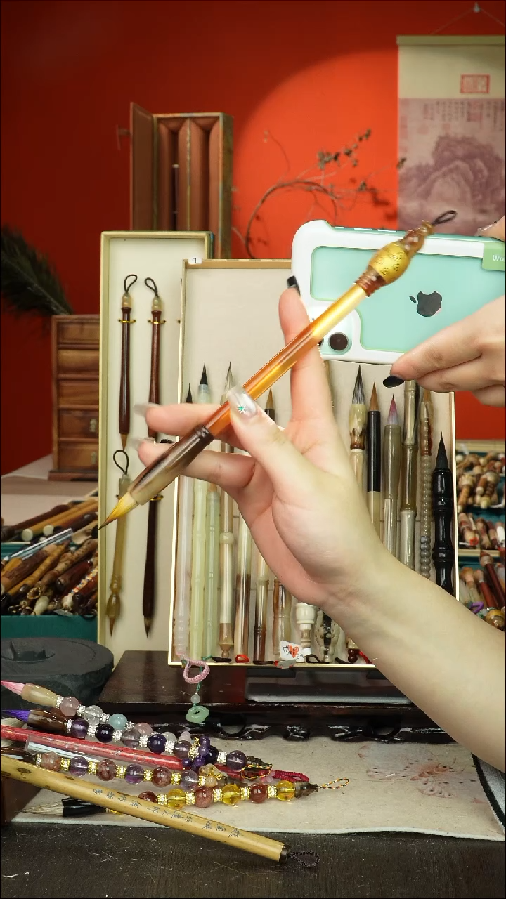 587号闪孤品高货毛笔链接 清水试笔 蘸墨不退