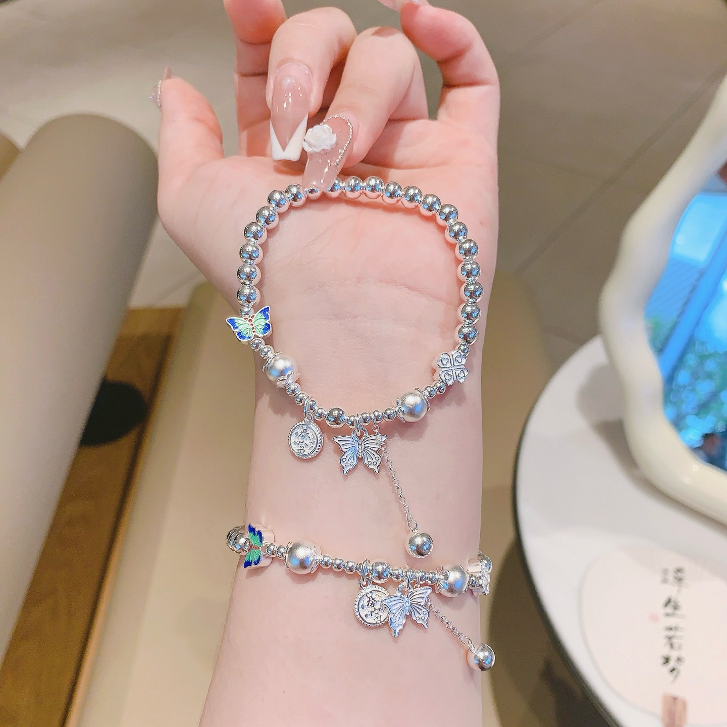 925银手链 纯银s925手串 珐琅彩蝴蝶手串  约11克左右