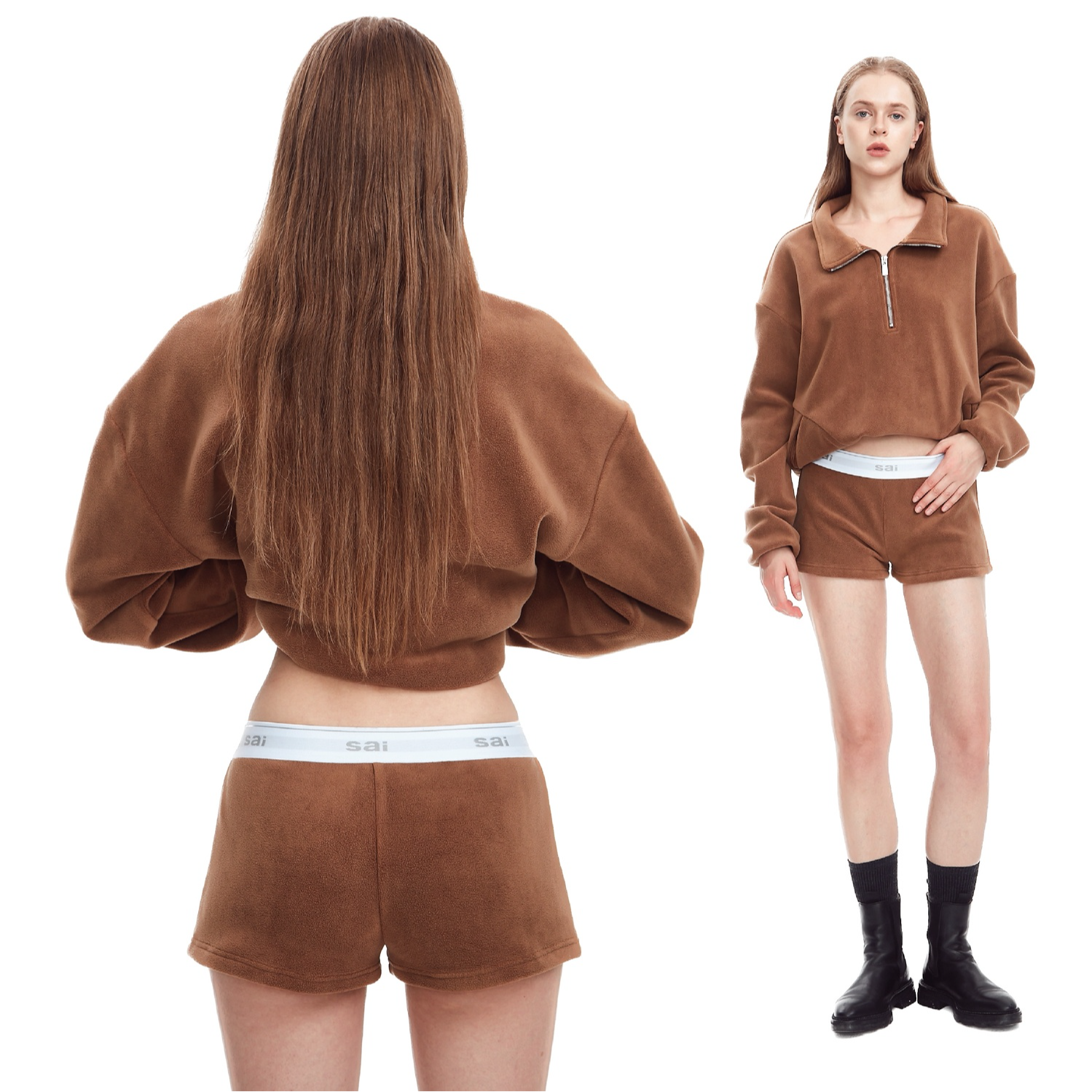 SAI摇粒绒打底短裤设计师舒适休闲女时尚百搭春夏短裤