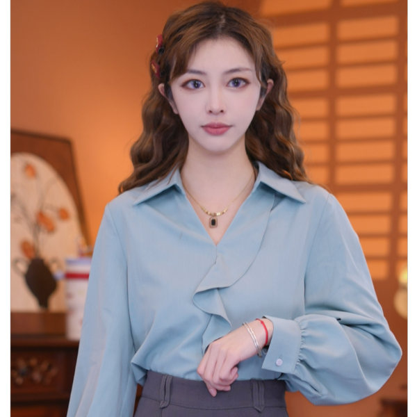乐乐【女绅主义】夏季长袖衬衣透气气质精致设计感上衣01385
