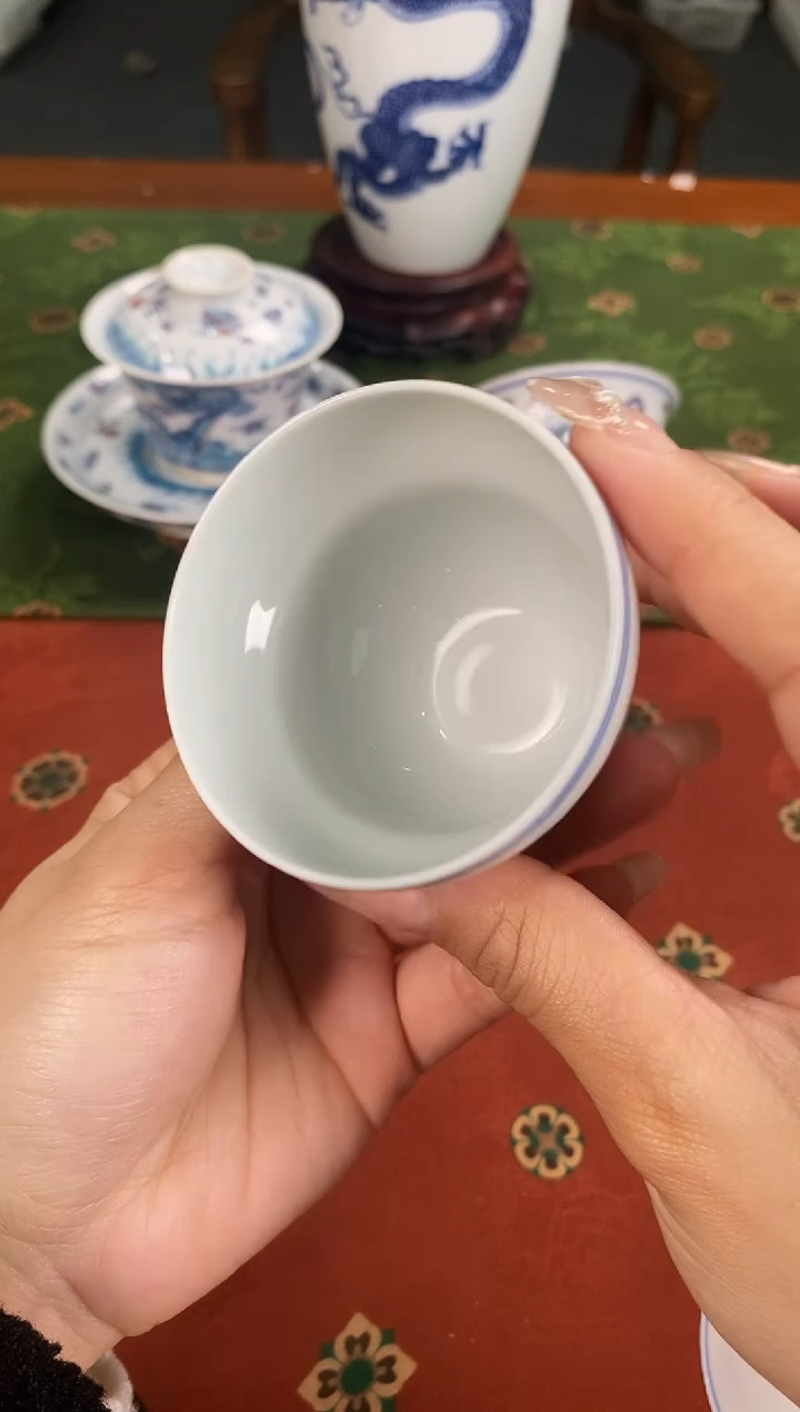 【闪购商品】斗彩女将军涂杏花青白瓷单杯