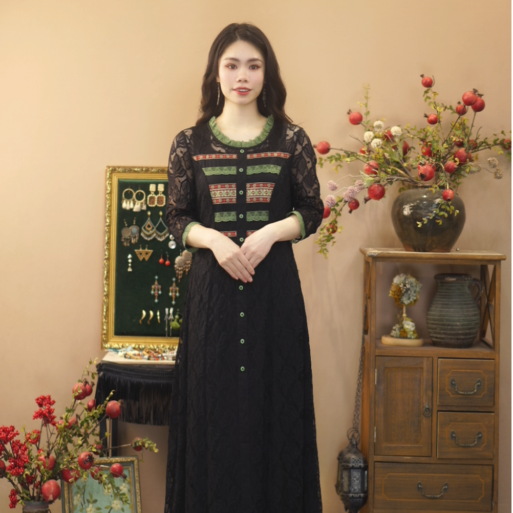 红裳时尚女装连衣裙显瘦春季法式复古中长款优雅气质B901