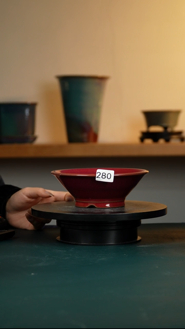 280钧红釉斗笠花盆6/5/17.5/15