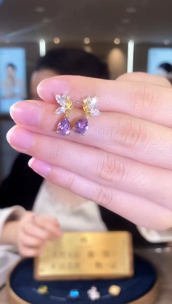 【闪购商品】水晶耳饰银S925镶嵌09天然宝石