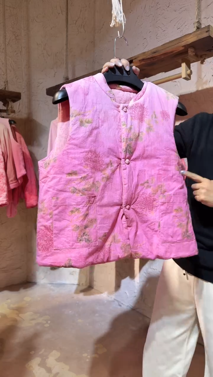 蓝染植物染绿叶马甲小码