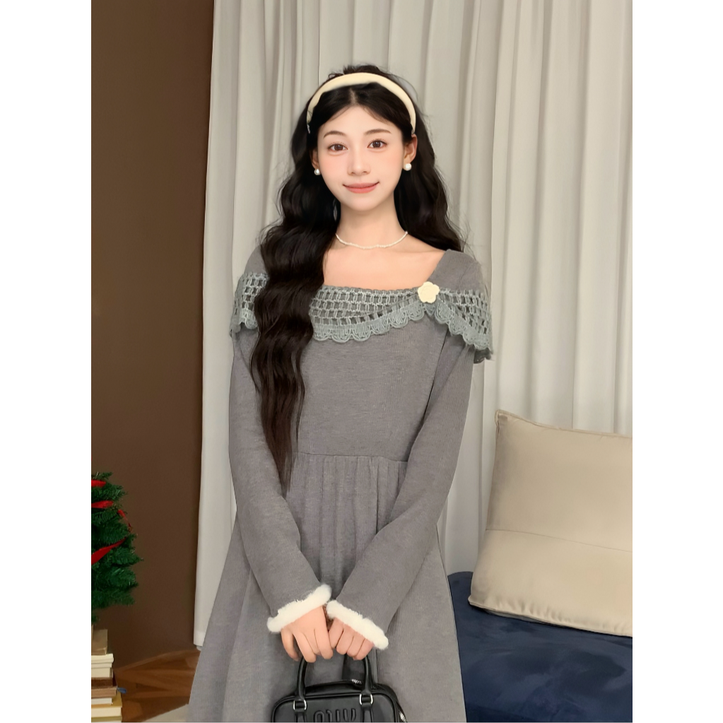 张汽水法式高级感气质收腰小花连衣裙简约气质长裙DY2025306